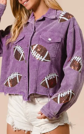 Vintage Violet Sequin Football Corduroy Jacket - Final Sale